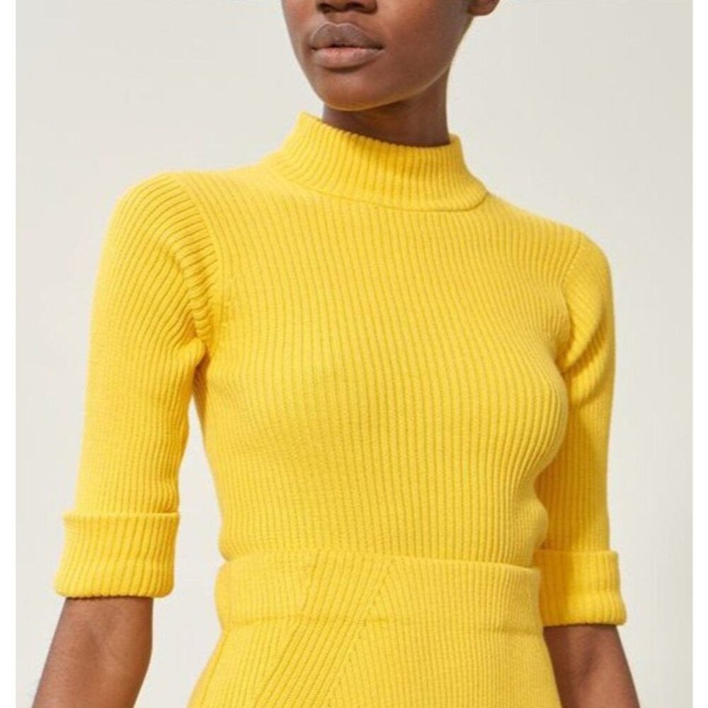 MARA HOFFMAN April Ribbed Organic Cotton Mock Neck Sweaters Sz M Yellow